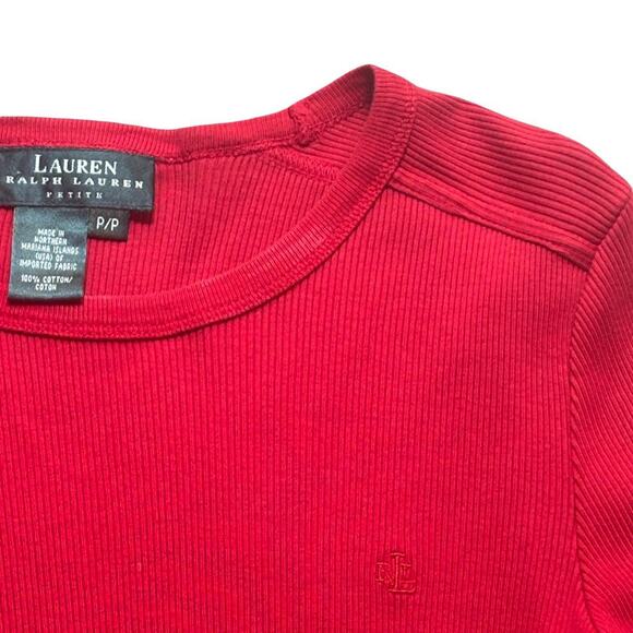 Y2K VTG. RALPH LAUREN RED RIBBED‎ SHIRT SMALL/petite - Picture 4 of 6